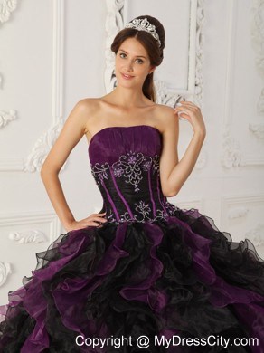 2013 Purple and Black Organza Ruffles Dress For Sweet 15 Dress