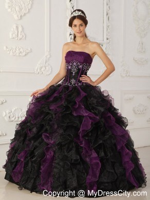 2013 Purple and Black Organza Ruffles Dress For Sweet 15 Dress