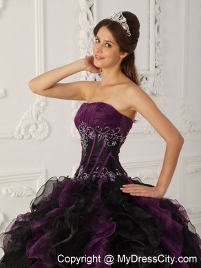 2013 Purple and Black Organza Ruffles Dress For Sweet 15 Dress