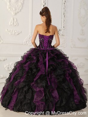 2013 Purple and Black Organza Ruffles Dress For Sweet 15 Dress