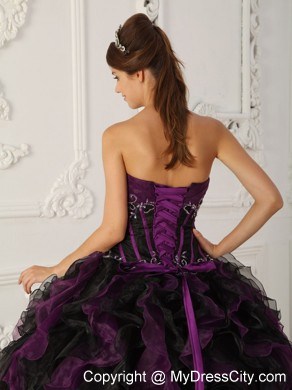 2013 Purple and Black Organza Ruffles Dress For Sweet 15 Dress