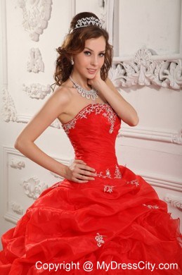 Red Ball Gown Ruffles Quinceanera Dress with Appliques and Ruches