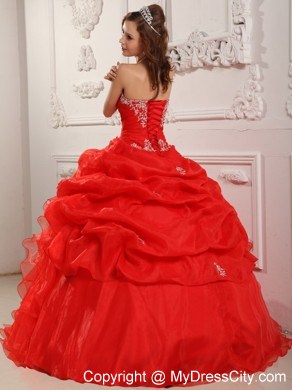 Red Ball Gown Ruffles Quinceanera Dress with Appliques and Ruches