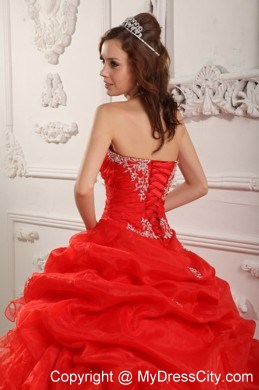 Red Ball Gown Ruffles Quinceanera Dress with Appliques and Ruches