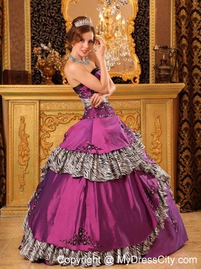 A-line Zebra Quinceanera Dress with Appliques for Military Ball