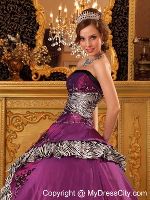 A-line Zebra Quinceanera Dress with Appliques for Military Ball