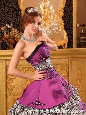 A-line Zebra Quinceanera Dress with Appliques for Military Ball