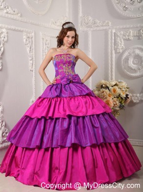 Multi-color Taffeta Ruffled layers Appliques 2013 Quinceanera Dress