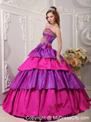 Multi-color Taffeta Ruffled layers Appliques 2013 Quinceanera Dress