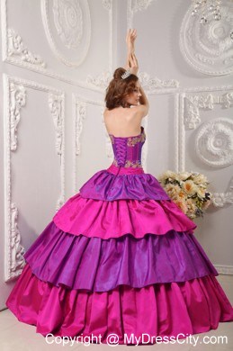 Multi-color Taffeta Ruffled layers Appliques 2013 Quinceanera Dress