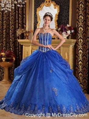 Royal Blue Sweetheart Quinceanera Dress with Appliques Organza