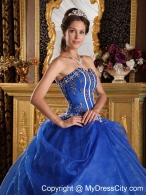 Royal Blue Sweetheart Quinceanera Dress with Appliques Organza