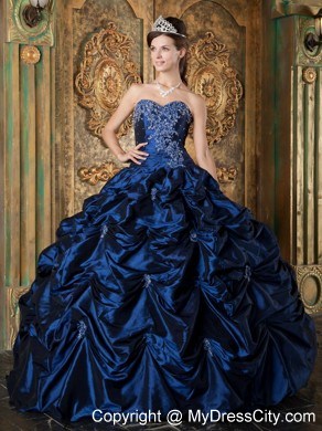 Navy Blue Sweetheart Pick-ups Taffeta Quinceanera Dress 2013