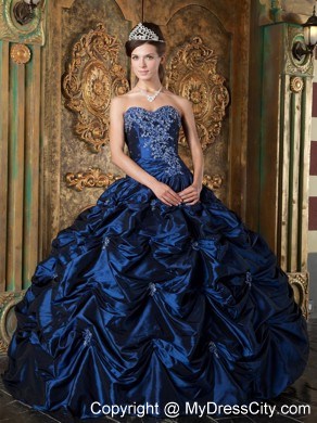 Navy Blue Sweetheart Pick-ups Taffeta Quinceanera Dress 2013