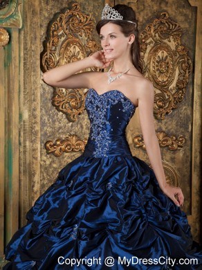 Navy Blue Sweetheart Pick-ups Taffeta Quinceanera Dress 2013