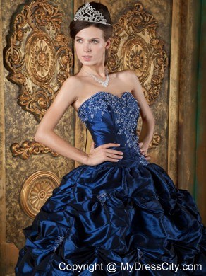 Navy Blue Sweetheart Pick-ups Taffeta Quinceanera Dress 2013