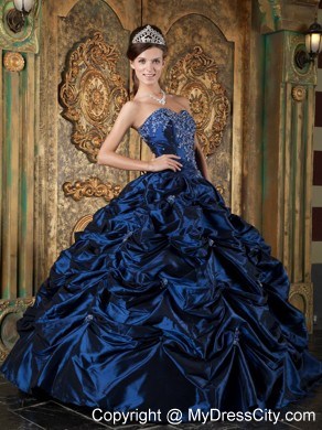 Navy Blue Sweetheart Pick-ups Taffeta Quinceanera Dress 2013