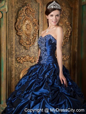 Navy Blue Sweetheart Pick-ups Taffeta Quinceanera Dress 2013