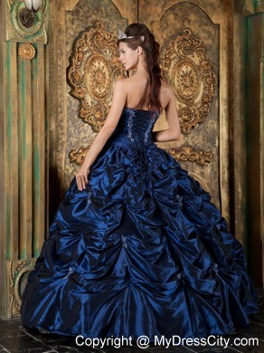 Navy Blue Sweetheart Pick-ups Taffeta Quinceanera Dress 2013