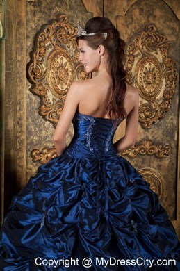 Navy Blue Sweetheart Pick-ups Taffeta Quinceanera Dress 2013