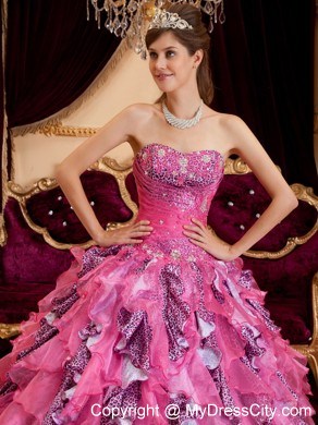 Multi-color Beaded and Ruched Ruffles Organza Sweet 15 Dress