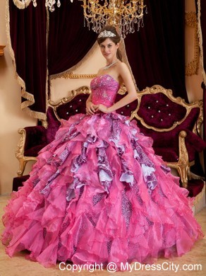 Multi-color Beaded and Ruched Ruffles Organza Sweet 15 Dress