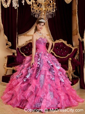 Multi-color Beaded and Ruched Ruffles Organza Sweet 15 Dress