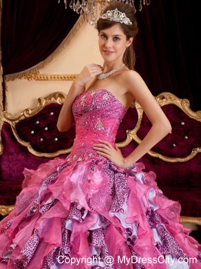 Multi-color Beaded and Ruched Ruffles Organza Sweet 15 Dress