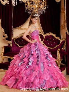 Multi-color Beaded and Ruched Ruffles Organza Sweet 15 Dress