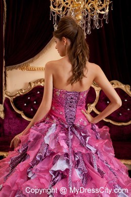 Multi-color Beaded and Ruched Ruffles Organza Sweet 15 Dress