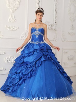 Blue Sweetheart Pick-ups and Appliques Sweet 15 Dress with Tulle