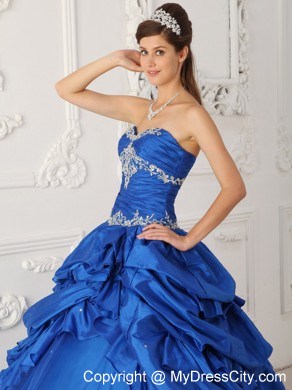 Blue Sweetheart Pick-ups and Appliques Sweet 15 Dress with Tulle