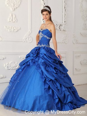 Blue Sweetheart Pick-ups and Appliques Sweet 15 Dress with Tulle