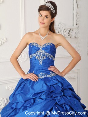 Blue Sweetheart Pick-ups and Appliques Sweet 15 Dress with Tulle