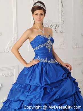 Blue Sweetheart Pick-ups and Appliques Sweet 15 Dress with Tulle