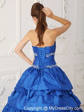 Blue Sweetheart Pick-ups and Appliques Sweet 15 Dress with Tulle