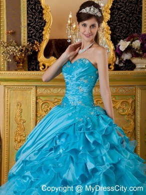 Teal Puffy Sweetheart Organza Ruffles 2013 Quinceanera Dress