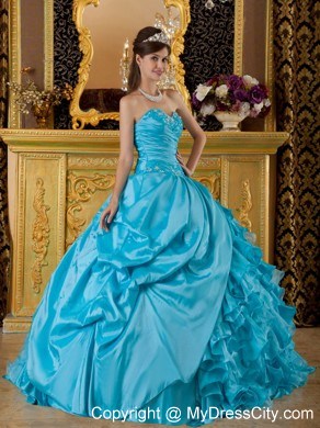 Teal Puffy Sweetheart Organza Ruffles 2013 Quinceanera Dress