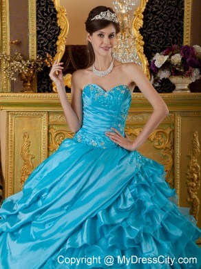 Teal Puffy Sweetheart Organza Ruffles 2013 Quinceanera Dress