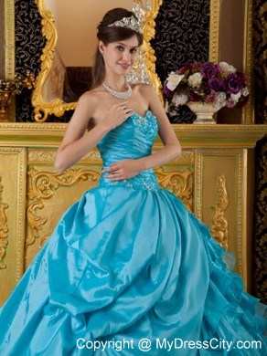 Teal Puffy Sweetheart Organza Ruffles 2013 Quinceanera Dress