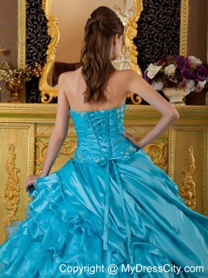 Teal Puffy Sweetheart Organza Ruffles 2013 Quinceanera Dress