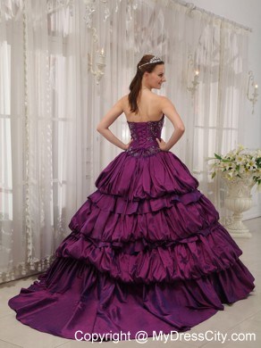 Pick-ups Purple Taffeta Sweetheart Appliques Quinceanera Dress