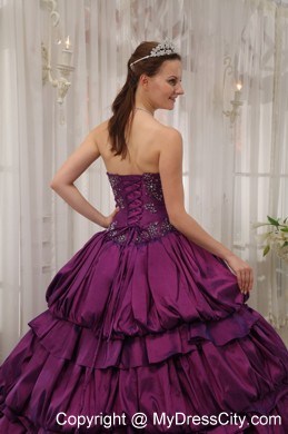 Pick-ups Purple Taffeta Sweetheart Appliques Quinceanera Dress