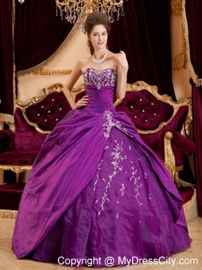 2013 Purple Ball Gown Taffeta and Tulle Appliques Quinceanera Dress