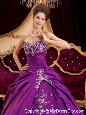 2013 Purple Ball Gown Taffeta and Tulle Appliques Quinceanera Dress