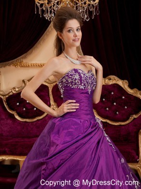 2013 Purple Ball Gown Taffeta and Tulle Appliques Quinceanera Dress