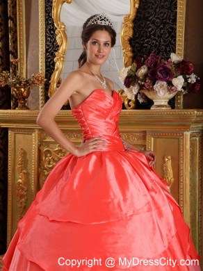 Watermelon Red Sweetheart Ruches Appliques Quinceanera Dress