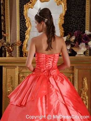 Watermelon Red Sweetheart Ruches Appliques Quinceanera Dress