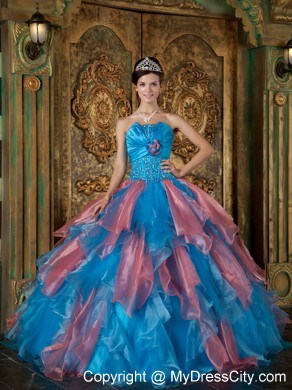 Multi-color Strapless Beading and Ruffles 2013 Quinceanera Dress