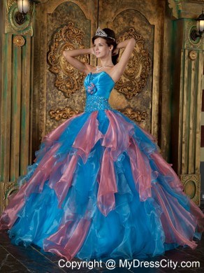 Multi-color Strapless Beading and Ruffles 2013 Quinceanera Dress